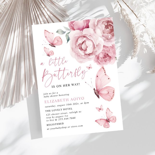 A Little Butterfly Pink Floral Girl Baby Shower Invitation (Creator Uploaded)