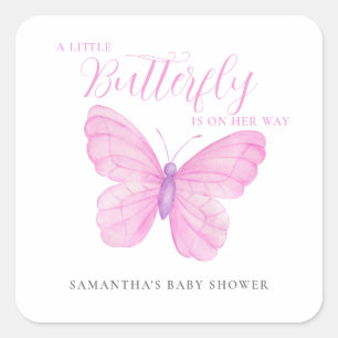 A Little Butterfly Pink Girl Baby Shower Square Sticker