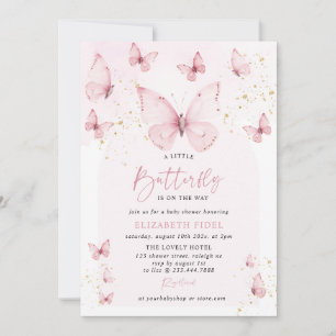 A Little Butterfly Pink Gold Baby Shower Invitation