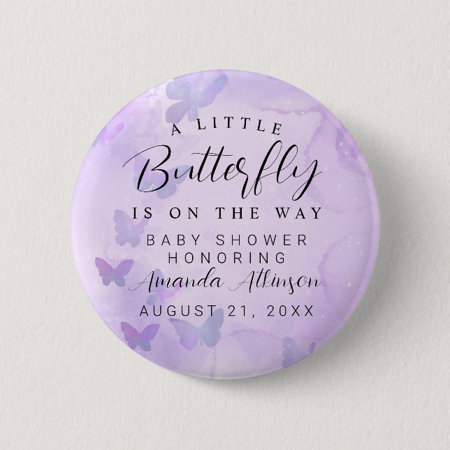 A Little Butterfly Purple Baby Shower 6 Cm Round Badge (Front)