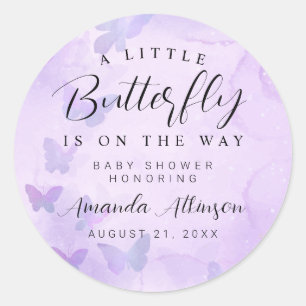 A Little Butterfly Purple Baby Shower Classic Round Sticker