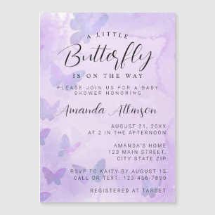 A Little Butterfly Purple Baby Shower Magnetic Invitation