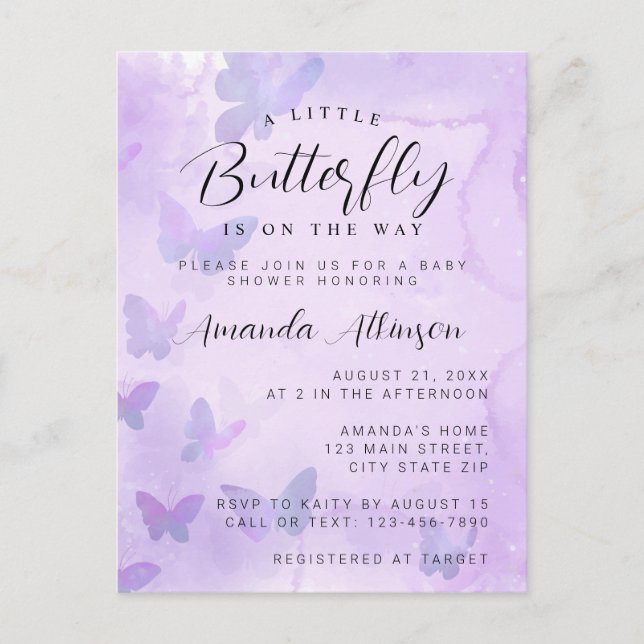A Little Butterfly Purple Baby Shower Postcard (Front)