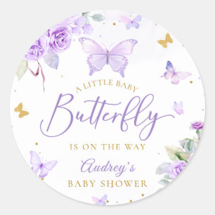 A Little Butterfly Purple Gold Floral Baby Shower Classic Round Sticker