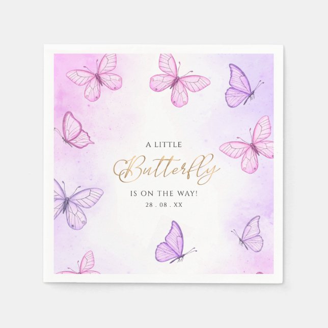 A Little Butterfly Purple & pink girl Baby Shower  Napkin (Front)