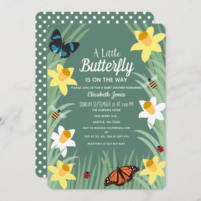 A Little Butterfly Spring Baby Shower Invitation (Front/Back)