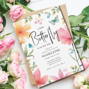 A Little Butterfly Whimsical Floral Baby Shower Invitation