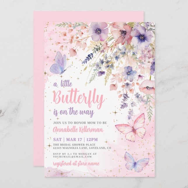 A Little Butterfly Wildflower Baby Shower Invitation (Front/Back)