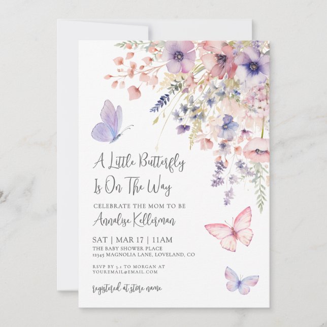 A Little Butterfly Wildflower Baby Shower Invitation (Front)