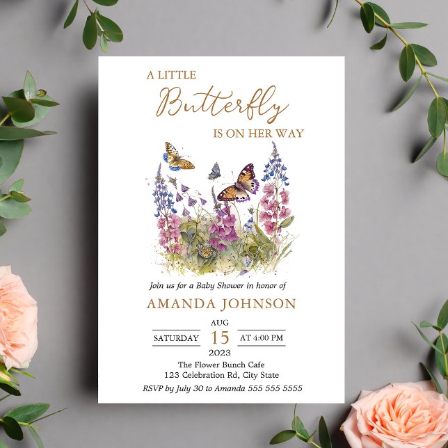 A Little Butterfly Wildflower Baby Shower Invitation (Creator Uploaded)