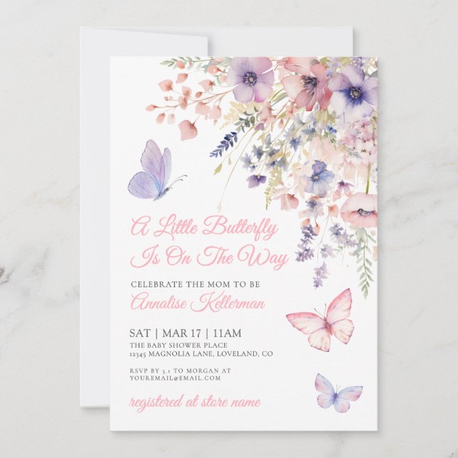 A Little Butterfly Wildflower Baby Shower Invitation (Front)