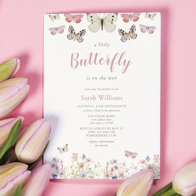 A Little Butterfly Wildflower Garden Baby Shower Invitation (Flutter by to celebrate new beginnings!)