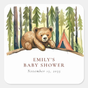 A Little Camper Forest Baby Shower Square Sticker