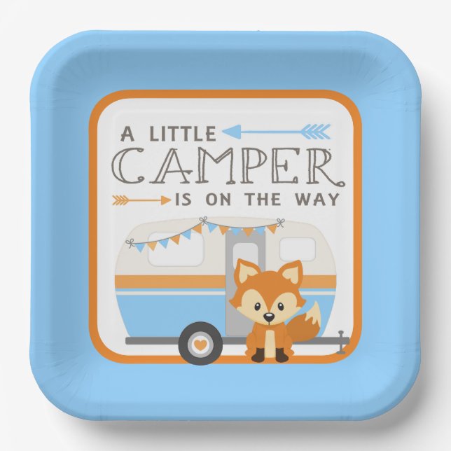 A Little Camper RV Camper Baby Shower Blue Paper Plate (Front)