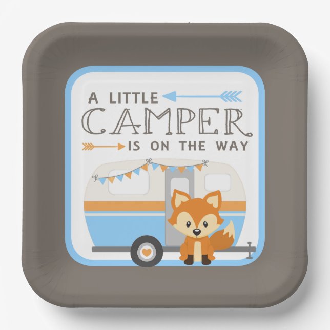A Little Camper RV Camper Baby Shower Brown Paper Plate (Front)