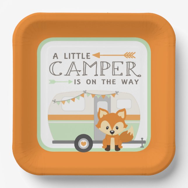 A Little Camper RV Camper Baby Shower Orange Paper Plate (Front)
