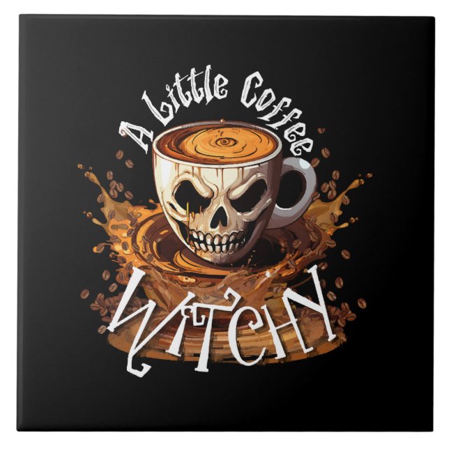 A Little Coffee Witchy Ceramic Tile (Front)