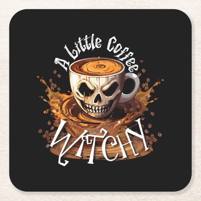 A Little Coffee Witchy Square Paper Coaster (Front)