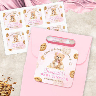 A little Cookie Girl Baby Shower - Teddy Bear Pink Square Sticker