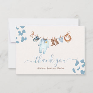 A little Cowboy Baby Shower Blue Thank You Card