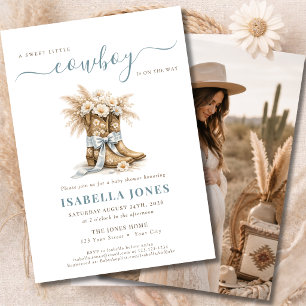 A Little Cowboy Blue Boy Baby Shower Photo Invitation