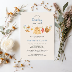 A Little Cowboy Blue Gingham Baby Shower Invitation