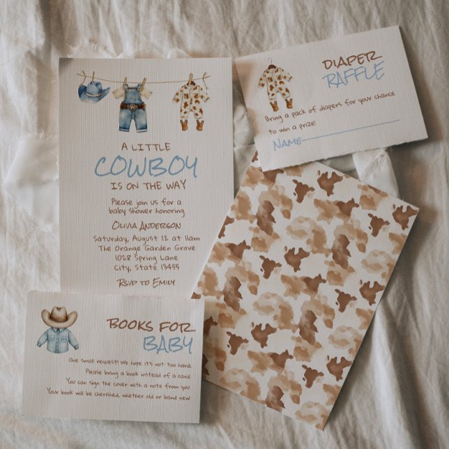 A Little Cowboy Clothesline Blue West Baby Shower  Invitation (Creator Uploaded)