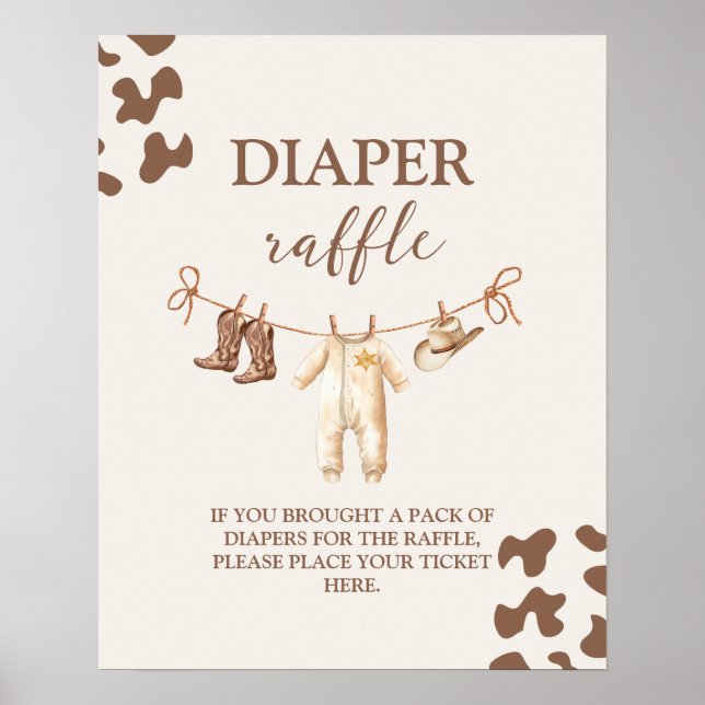 A little Cowboy Diaper Raffle sign (Front)
