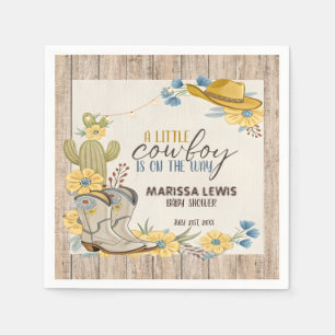 A Little Cowboy Is On His Way Bleu Yellow Western Napkin
