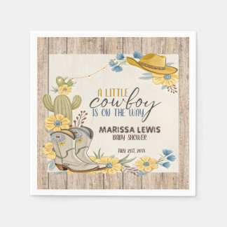 A Little Cowboy Is On His Way Bleu Yellow Western Napkin
