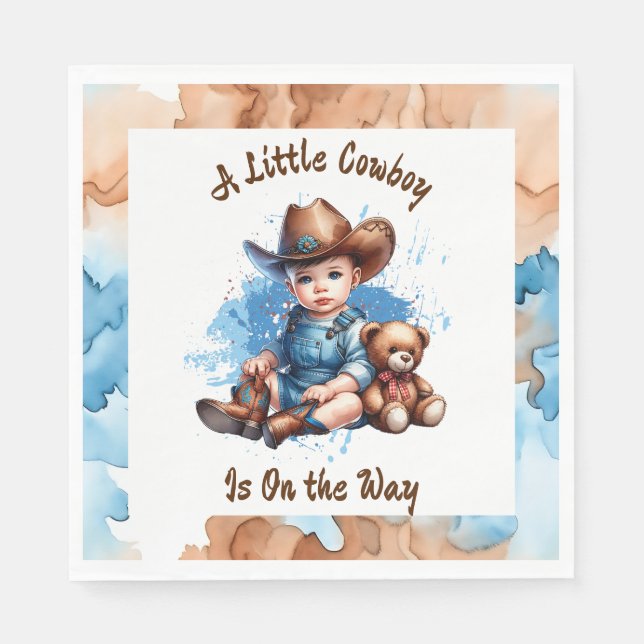 A Little Cowboy is on the Way | Baby Shower Napkin (Front)