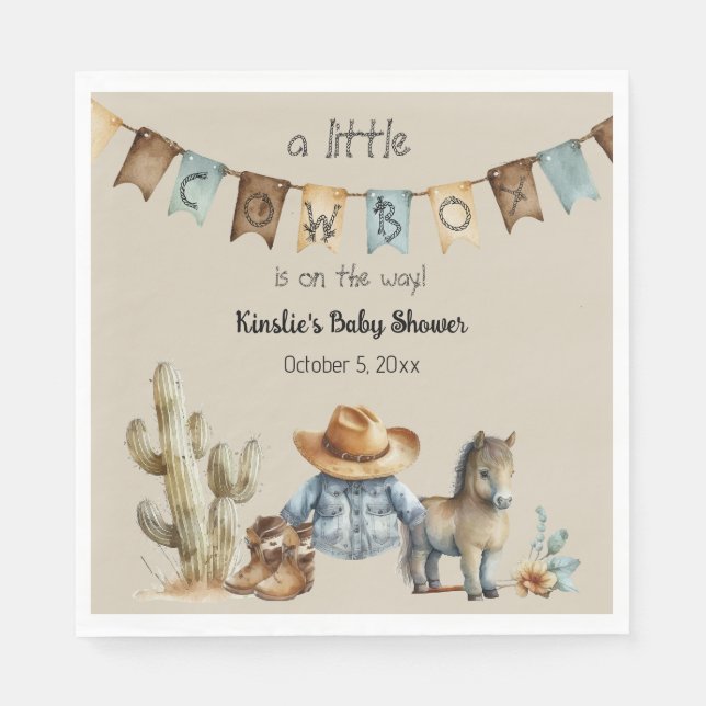 A Little Cowboy is on the Way Baby Shower Napkins (Front)