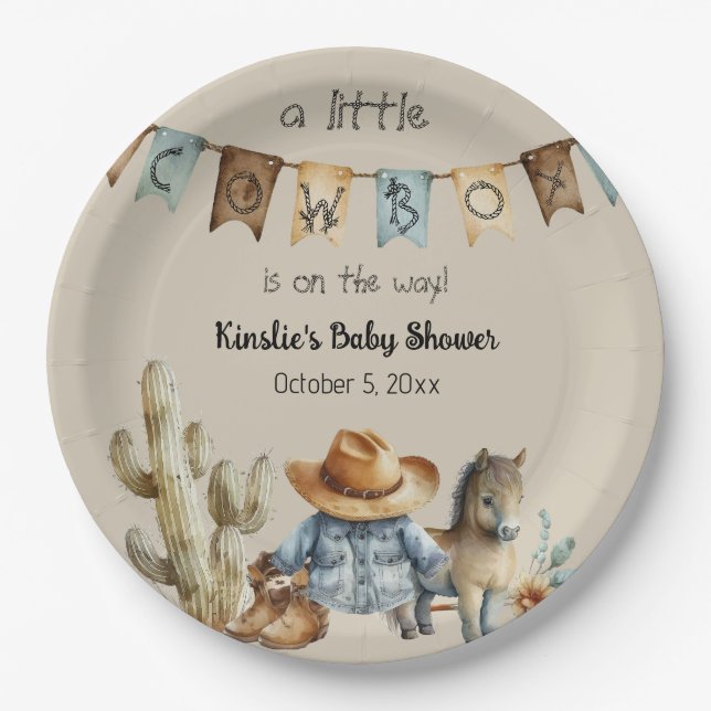 A Little Cowboy is on the Way Baby Shower Napkins Paper Plate (Front)