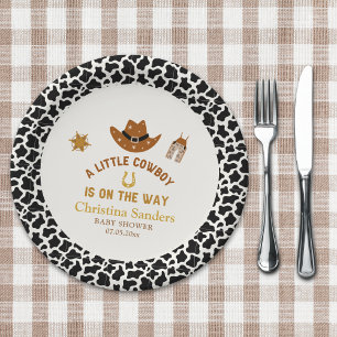 A Little Cowboy Is on The Way Baby Shower Paper Plate