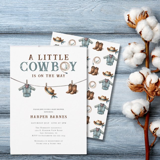 A Little Cowboy is on the Way Boy Baby Shower Invitation (Creator Uploaded)