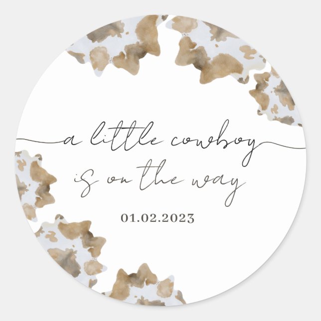 A Little Cowboy is on the Way Classic Round Sticker (Front)