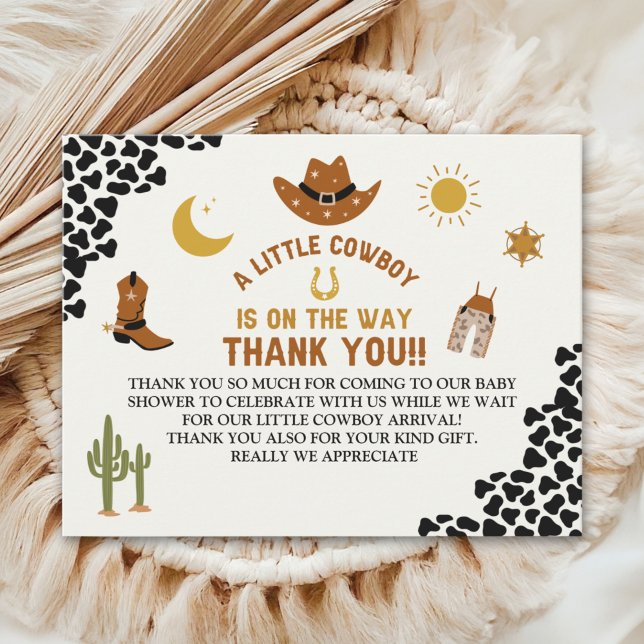 A Little Cowboy Is on The Way Cute Baby Shower Thank You Card (Creator Uploaded)