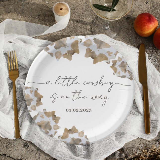 A Little Cowboy is on the Way Paper Plate (cowboy themed paper plate)