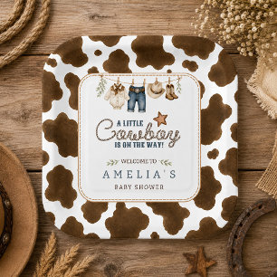A Little Cowboy on the Way Clothesline Baby Shower Paper Plate