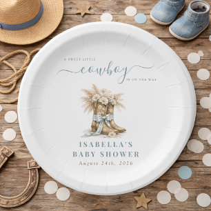 A little Cowboy Western Boots Blue Coquette Bow Paper Plate