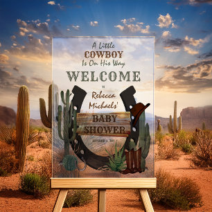 A Little Cowboy Western Boy Baby Shower Acrylic Sign