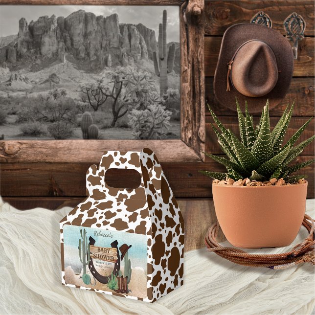 A Little Cowboy Western Boy Baby Shower Favour Box (Rustic Western Boy Baby Shower Rectangular Favor Box -- "A Little Cowboy Is On His Way" Collection)