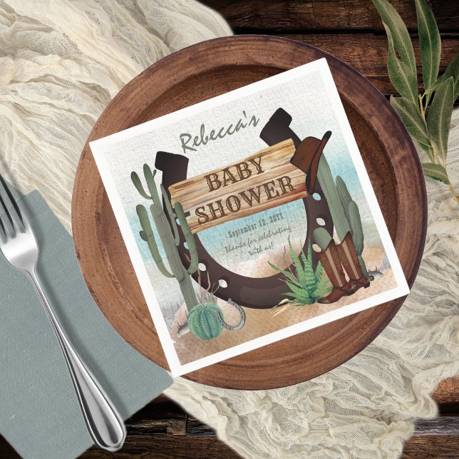 A Little Cowboy Western Boy Baby Shower  Napkins (A Little Cowboy Rustic Western Boy Baby Shower Paper Party Napkins)