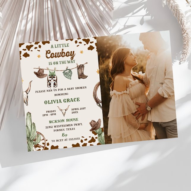 A Little Cowboy Western Boy Baby Shower Photo Invitation (Creator Uploaded)