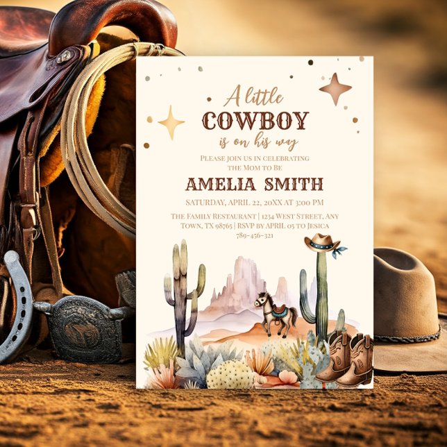 A Little Cowboy Western Boy Brown Baby Shower Invitation (Creator Uploaded)