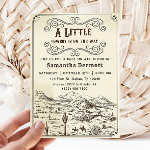 A Little Cowboy Western Rodeo Baby Shower  Invitation