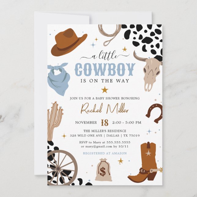 A Little Cowboy Western Wild West Baby Boy Shower Invitation (Front)