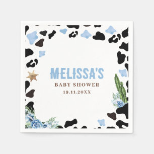 A Little Cowboy Wild Western Boy Blue Baby Shower Napkin