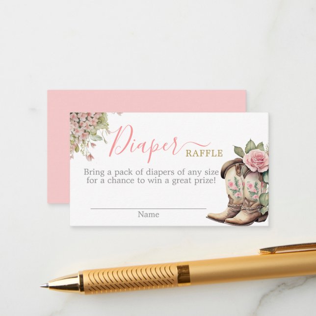 A Little Cowgirl Baby Shower Girl Raffle Card (Front/Back In Situ)