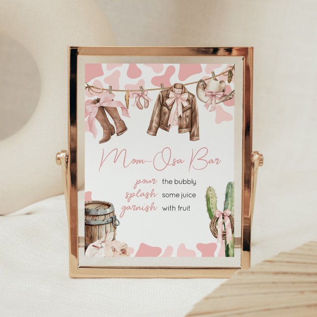 A Little Cowgirl Baby Shower Mum Osa Bar Poster (A Little Cowgirl Clothesline Baby Shower Mom Osa Bar Sign)